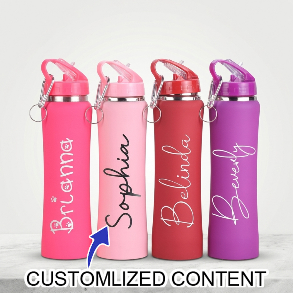 Stainless Steel Straw - Personalized Pink Sports Water Bottle Custom
