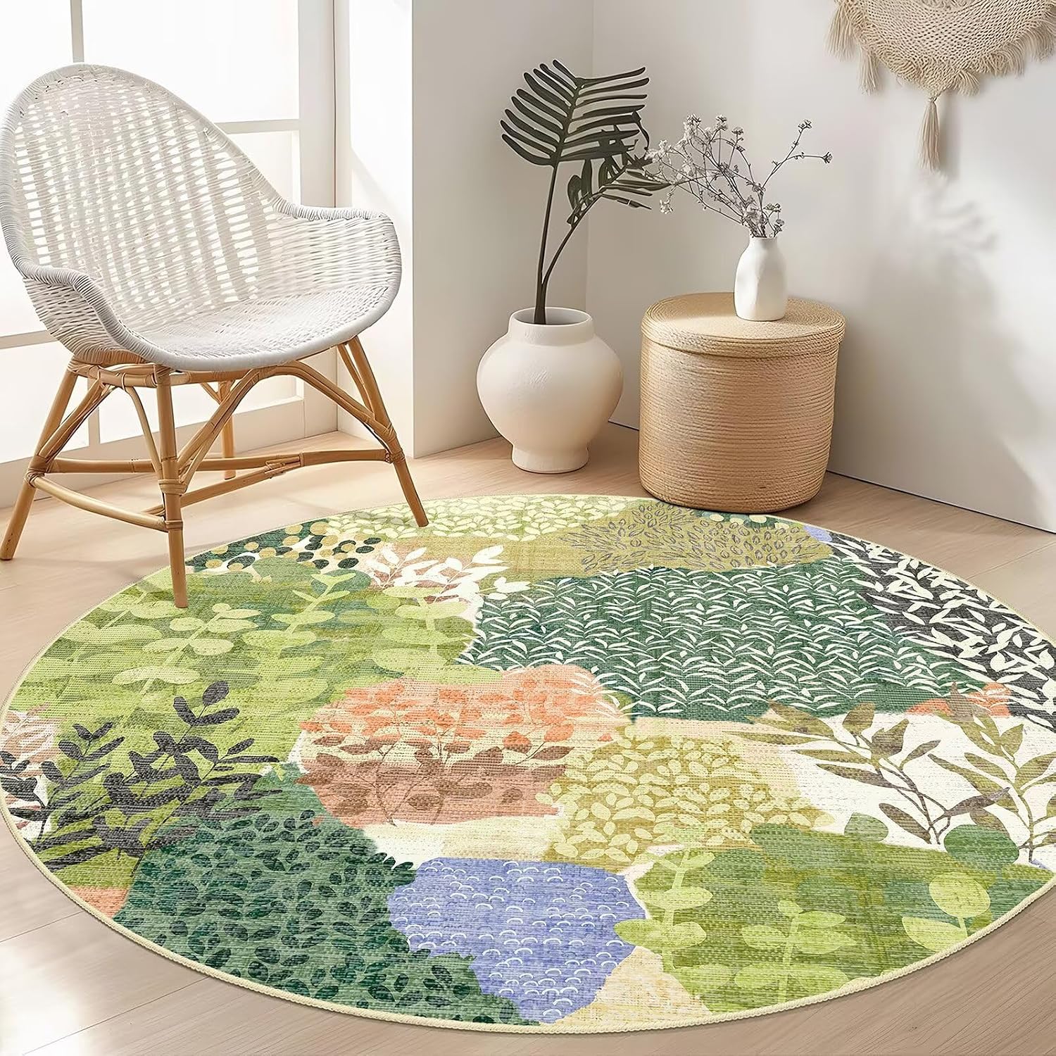 Sustainable Living Home - Stylish Boho Round Area Rug Green